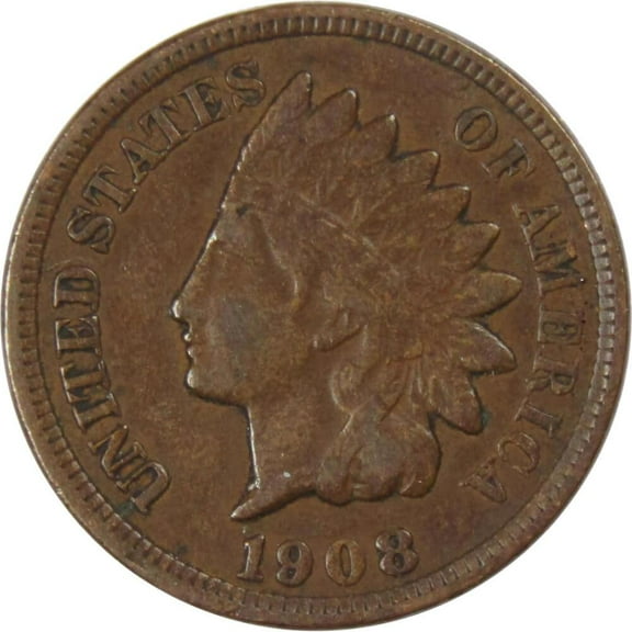 1908 Indian Head Cent F Fine Bronze Penny 1c Coin Collectible