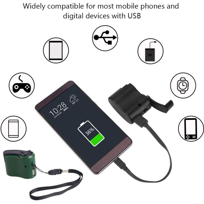 KinshopS Mini Hand-Crank USB Radio Linterna Teléfono Cargador Generador de Energía Cargador 