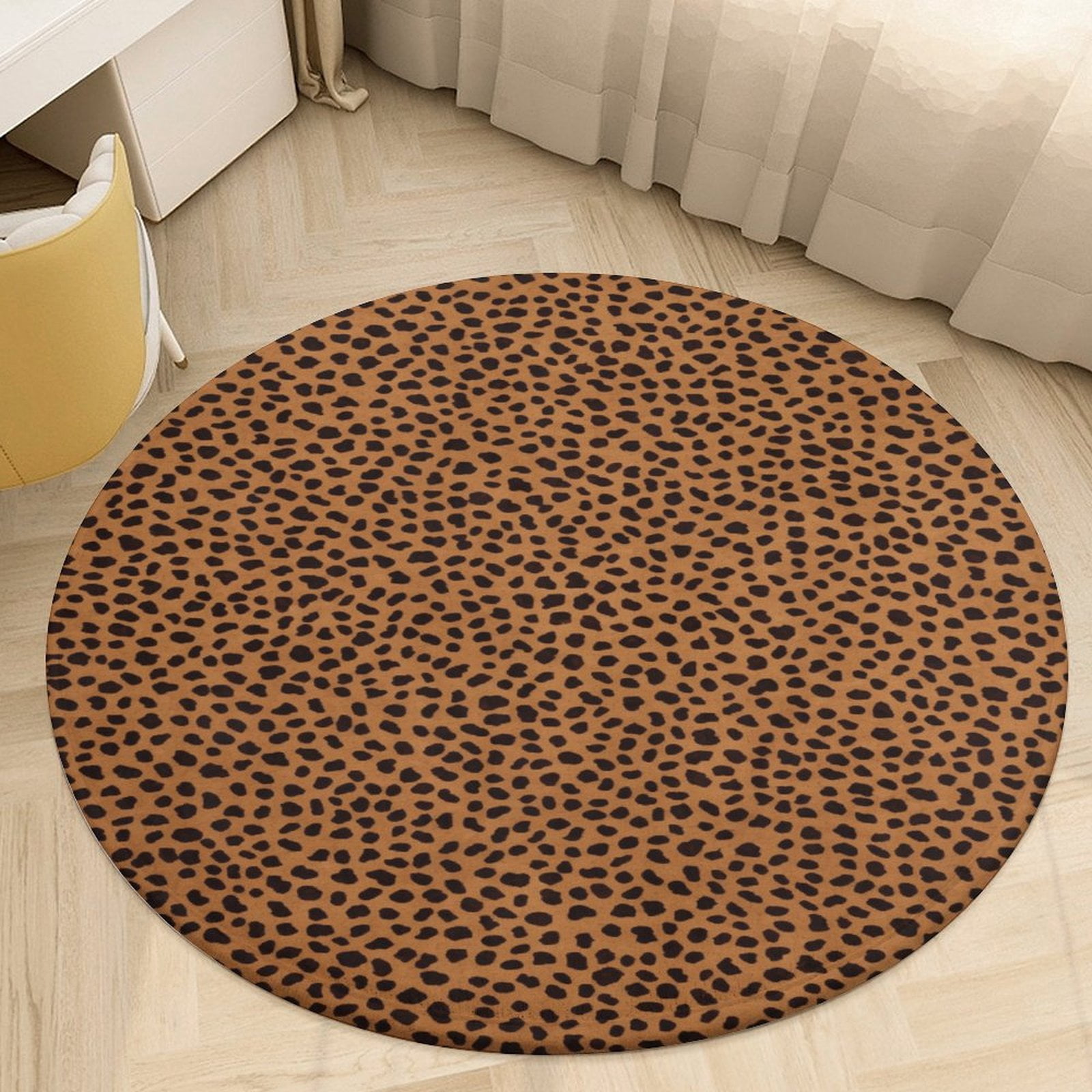 Leopard Print Pattern Floral Medallion Round Rug - Small Round Area Rug, Soft Non-Slip Machine Washable Bedroom Mat Indoor Accent Entry Carpet for Office Desk Dorm Hallway