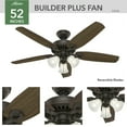 thumbnail image 3 of Hunter - Builder Indoor Ceiling Fan With Light, 52-inch, New Bronze, Traditional-style, 3-speed WhisperWind Motor, 53238, for Living Rooms, Bedrooms, 3 of 14