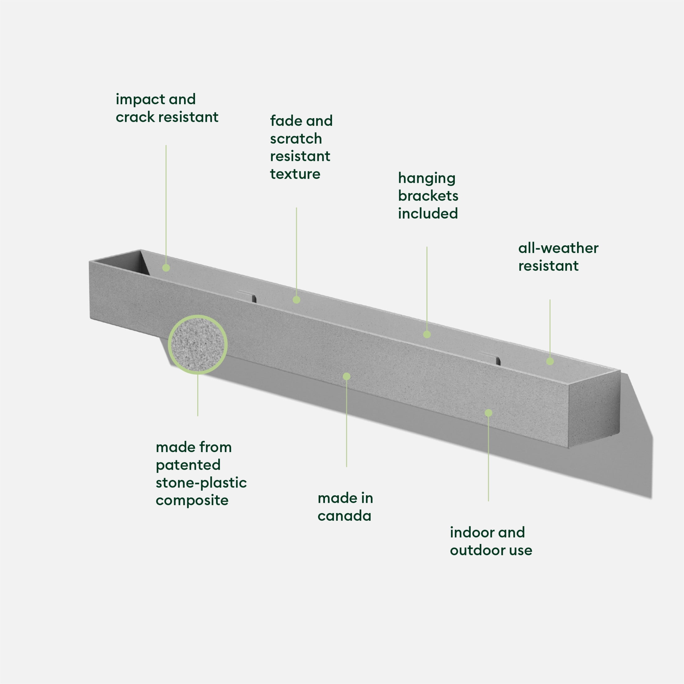 Veadek Geo Series Trough Hanging 32" Planter - 2-Pack Gray