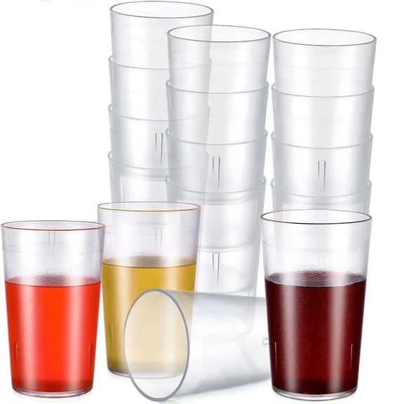BPPEG 12 Pcs Clear Plastic Kids Cups, Shatterproof Plastic Tumblers Stackable and Unbreakable Clear Plastic Cups, 8Oz Hard Plastic Cups Reusable Bbq Cups Tumblers Set (12Pcs, Clear)