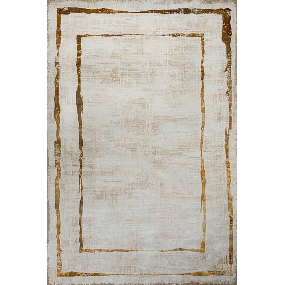 Gold Framed Area Rugs for Living Room Washable Rugs Boho Moroccan Area Rug Soft Neutral Geometric Bohemian Carpet Distressed Indoor Rug for Bedroom Dining Room Office Foldable Nonslip Rug