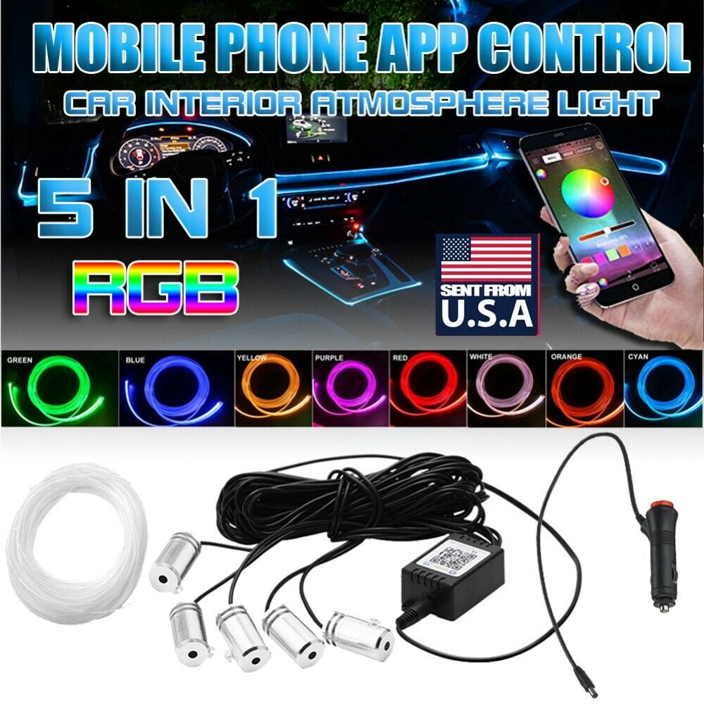 EIMELI 6M RGB LED Car Interior Fiber Optic Neon EL Wire Strip Light  Atmosphere Light Strip Optic Fiber Colorful Decor - Walmart.com