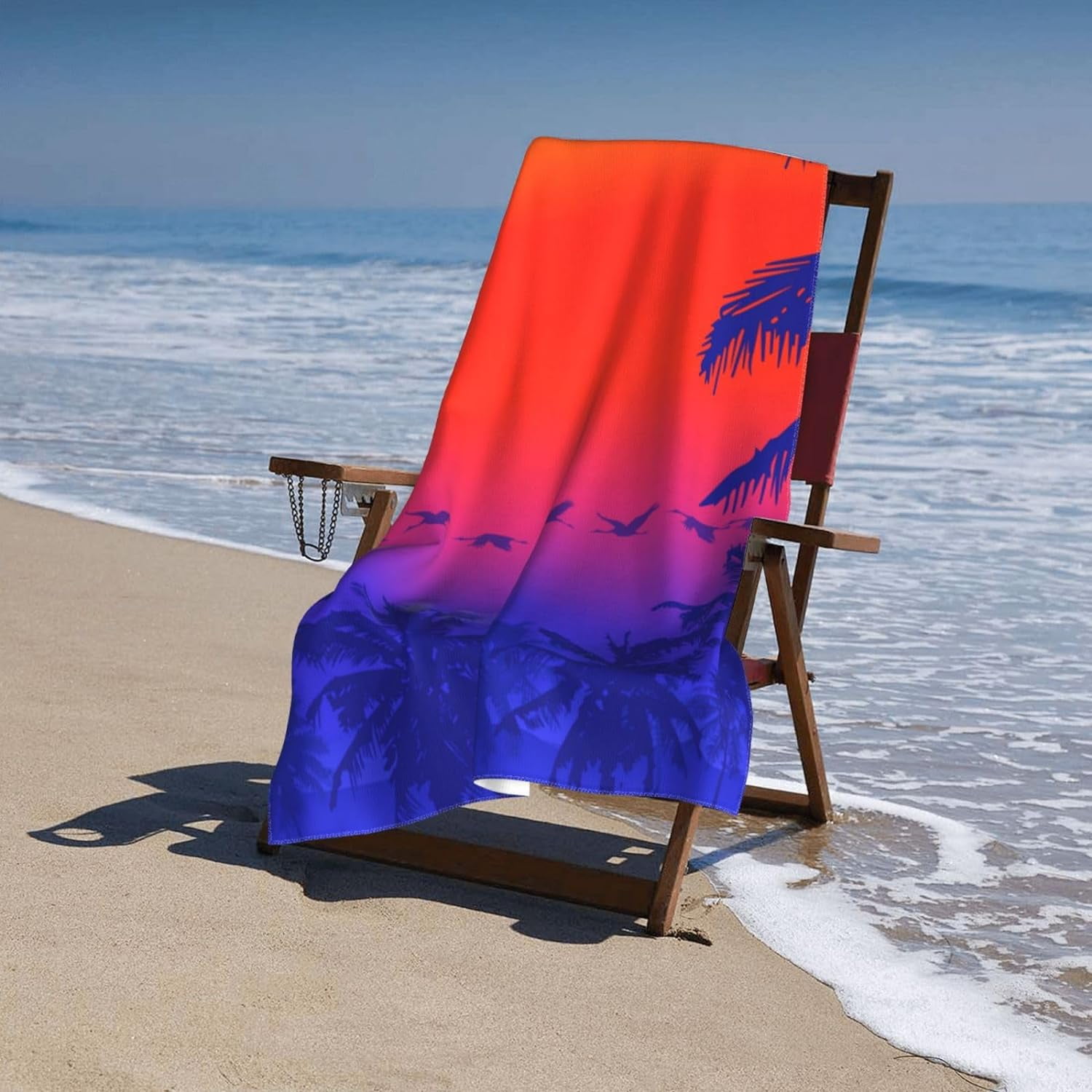 Sun and Palm Trees Large Beach Towel - Plush Thick Cotton Pool Towel, Adult Beach Towels