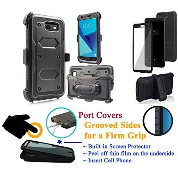 For 5 Samsung Galaxy J3 17 Emerge J3 Prime Case Phone Case 360 Cover Screen Protector Clip Kick Stand Holster Grip Sides Armor Black Walmart Com Walmart Com