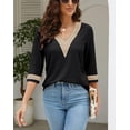 thumbnail image 4 of Women's Casual 3/4 Sleeve Shirts Lace V Neck Color Block Dressy Tops Trendy Hollow Floral Blouses T Shirts S-XXL, 4 of 13