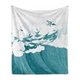thumbnail image 1 of Japanese Wave Soft Flannel Fleece Throw Blanket, East Oriental Watercolor Style Waves Pattern, Cozy Plush for Indoor and Outdoor Use, 70" x 90", Petrol Blue Baby Blue, by Ambesonne, 1 of 6