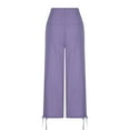 thumbnail image 5 of Babysbule Womens Summer Solid Color Capris Cotton Linen Loose Drawstring Cropped Trousers With Pockets Trousers, 5 of 7