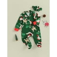 thumbnail image 4 of Infant Baby Christmas Jumpsuit 3M 6M 9M 12M Christmas Santa Claus Print Long Sleeve V-Neck Zipper Front Romper Bow Headband, 4 of 10