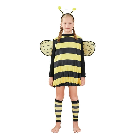 SUNSIOM Women Kids Cosplay Costume Set Halloween Bee Dress with Wings Headband Leg Sleeves for Role-playing Accessories