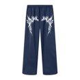 thumbnail image 4 of LIWENLI Men's Wide Leg Sweatpants Fleece Lined Baggy Pants with Open Bottom Drawstring Waist S-2XL (Dark Blue,S), 4 of 8