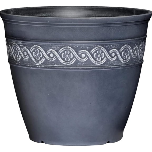 CGQP 13 Inch Resin Planter Pot Storm Gray Round with Drainage Holes Indoor Outdoor