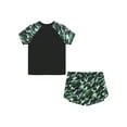 thumbnail image 2 of YEAHDOR Boys Tropical Rashguard And Trunks Set Camouflage Print Swimsuit Quick dry Pool Bathing Suit 1Black 3-4, 2 of 7