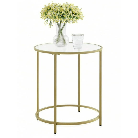JQDWMDLX Round Side Table, Glass end table with metal frame,Gold coffee table with modern style for Living Room, Balcony, Bedroom