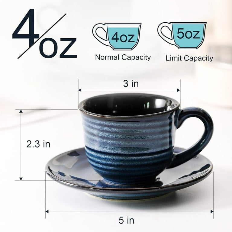 Hasense Espresso Cups Set of 4, 4 Ounce Ceramic Cappuccino Cup with  Saucers, Small Coffee Mugs for Espresso Shots, Cappuccino, Tea, Latte,  Demitasse, ...