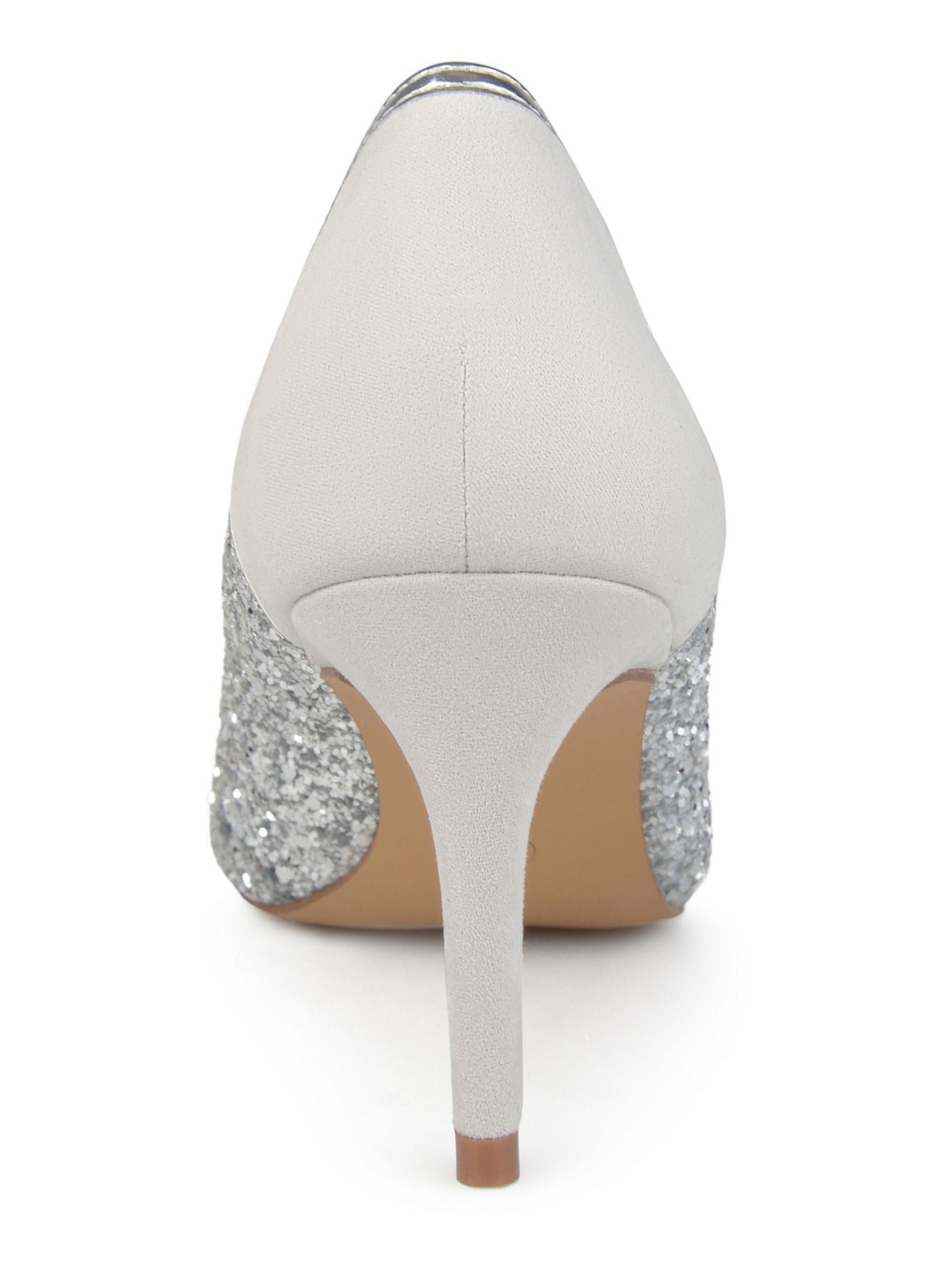 JOURNEE COLLECTION Womens Silver Mesh Glitter Padded Kalani Pointed Toe Stiletto Slip On Pumps 8