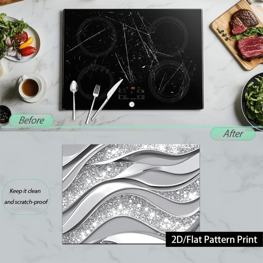 1 piece, stove panel and cooktop panel protection pad, 2D flat wave art pattern kitchen decorative countertop pad, suitable for stoves, washing machines, dryers, coffee machines, multi-functional kit