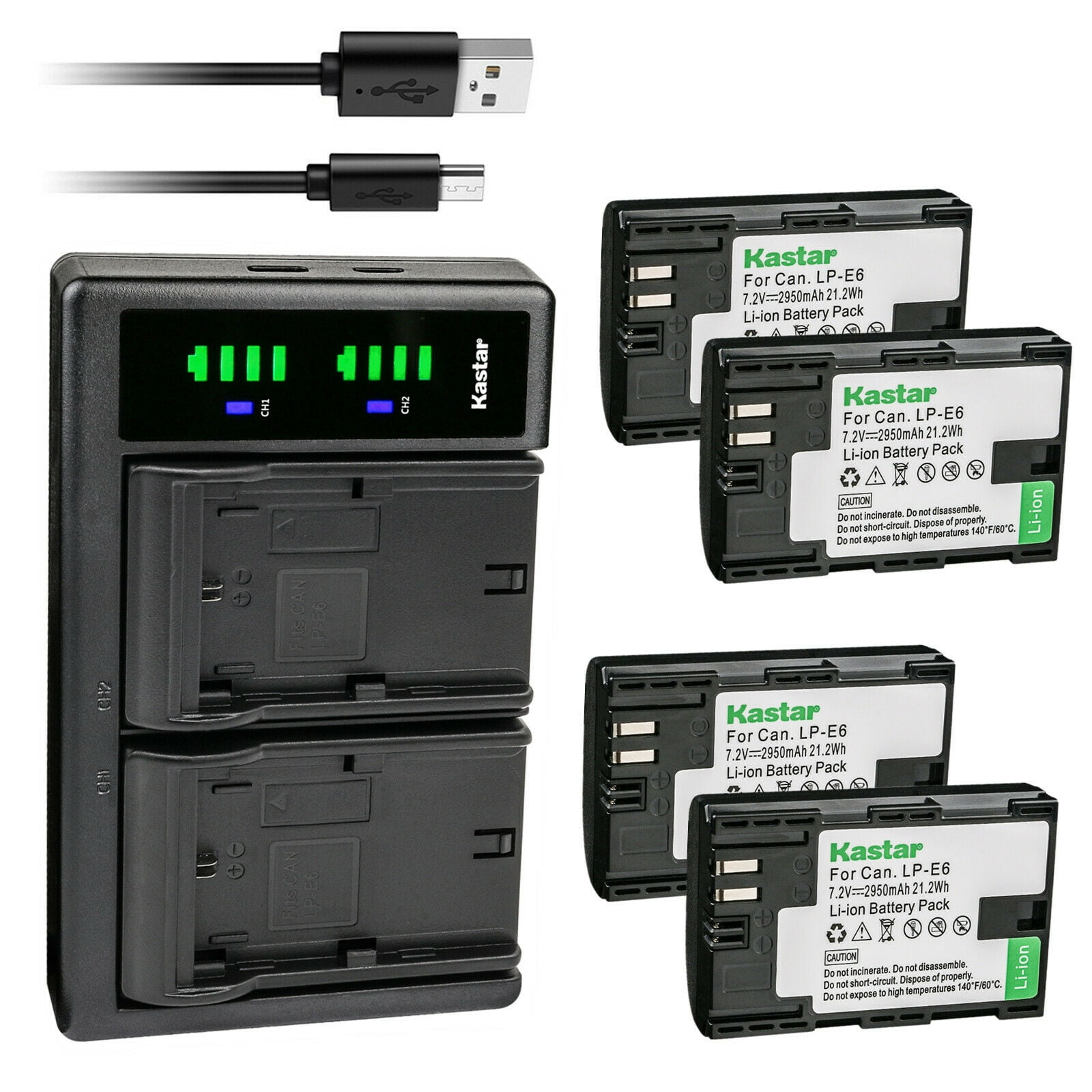 Kastar 4-Pack LP-E6 Battery and LTD2 USB Charger Replacement for Canon LP-E6NH LP-E6NHs Battery, Canon EOS R6 Mark II Mirrorless Camera