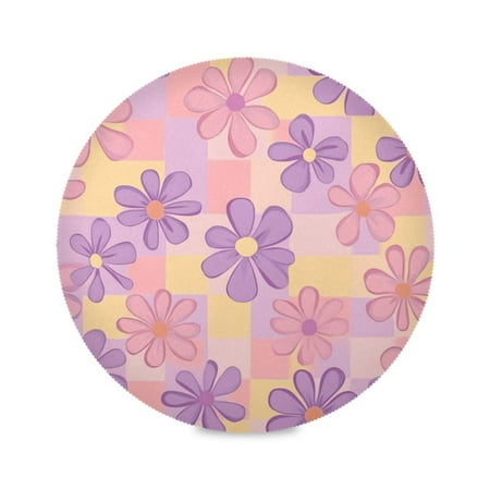 

15.4inch Round Placemats DIY Printing Design Suitable for Kitchen Table Party Decoration Retro Groovy Floral