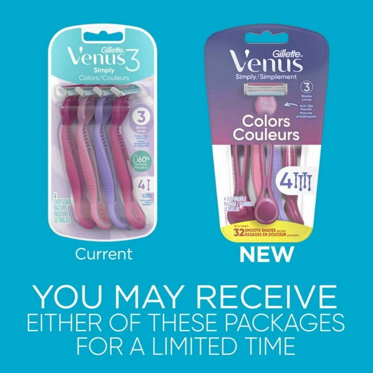 Gillette Venus Simply 3 Women's Disposable Razors with Multi-Color