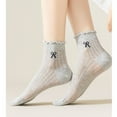 thumbnail image 2 of Women's 4-Pair Pack Sheer Ribbed Ankle Socks with Ruffled Trim and Embroidered Bow Detail in Multiple Color Combinations - 4 pcs-B, 2 of 7