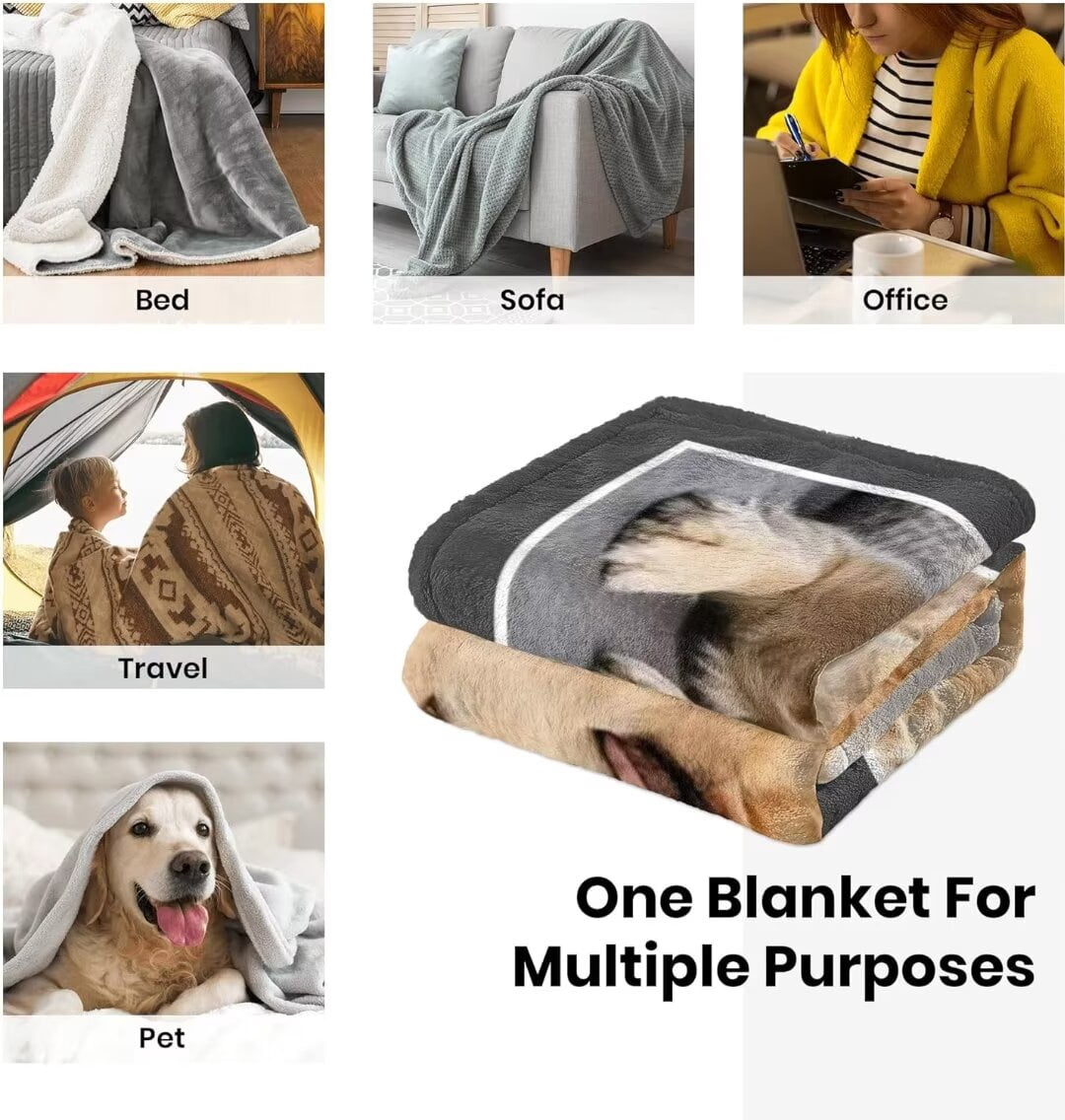 AISENIN Personalized Pets Blanket with Photos Custom Dog Blanket for Small Dogs Personalized Dog Blankets with Picture Dog Memorial Gifts for Loss of Dog Gifts for Pets Bereavement Passing Away
