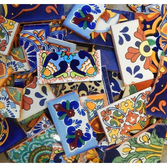 Color y Tradición Broken Mexican Talavera Tiles – 10 lbs of Handcrafted Ceramic in Mixed Designs for Crafts & Mosaic Art