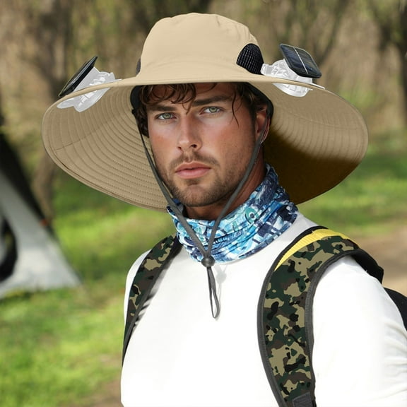 TYGHBN USB Charging Detachable Solar Charging Fan Embedded Large Brimmed Hat Summer Outdoor Sun Hat Men's Hiking and Fishing Hat (three Fan Version) Floppy Hats Men Tennis Hat Visor for Women Buckets