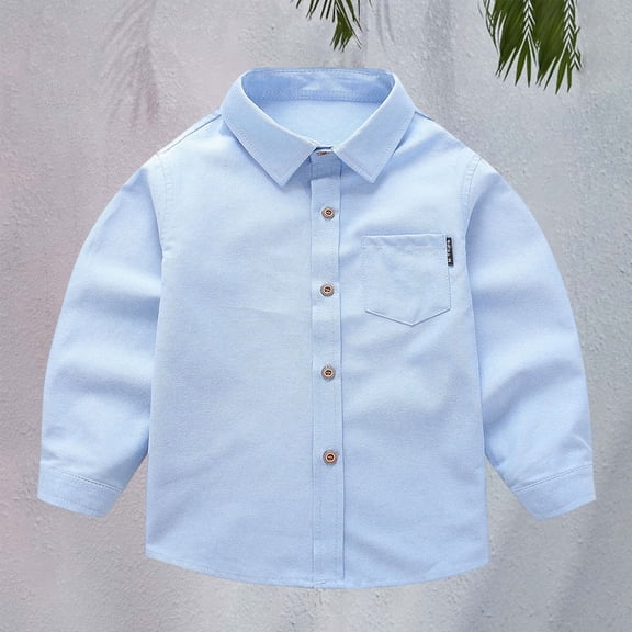 UACY Toddler Boys Button Up Dress Shirt Kids Long Sleeve Cotton T-Shirt Soft Trendy Blouses Simple Tops Tees (Blue, 3-4 Years)