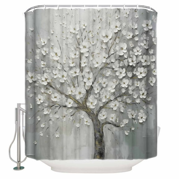 72x78 Inch Shower Curtain Grey Flowers Bathroom Decor Waterproof Fabric Bathtub Bath Curtains Decorative Spring Floral Modern Oil Painting Art Extra Long Shower Curtain Set with Hooks