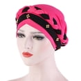 thumbnail image 2 of PMVFHDE Women Ruffle Turban Wrap Cap With Pearl Beading Solid Color Hats For Women Hot Pink, 2 of 8