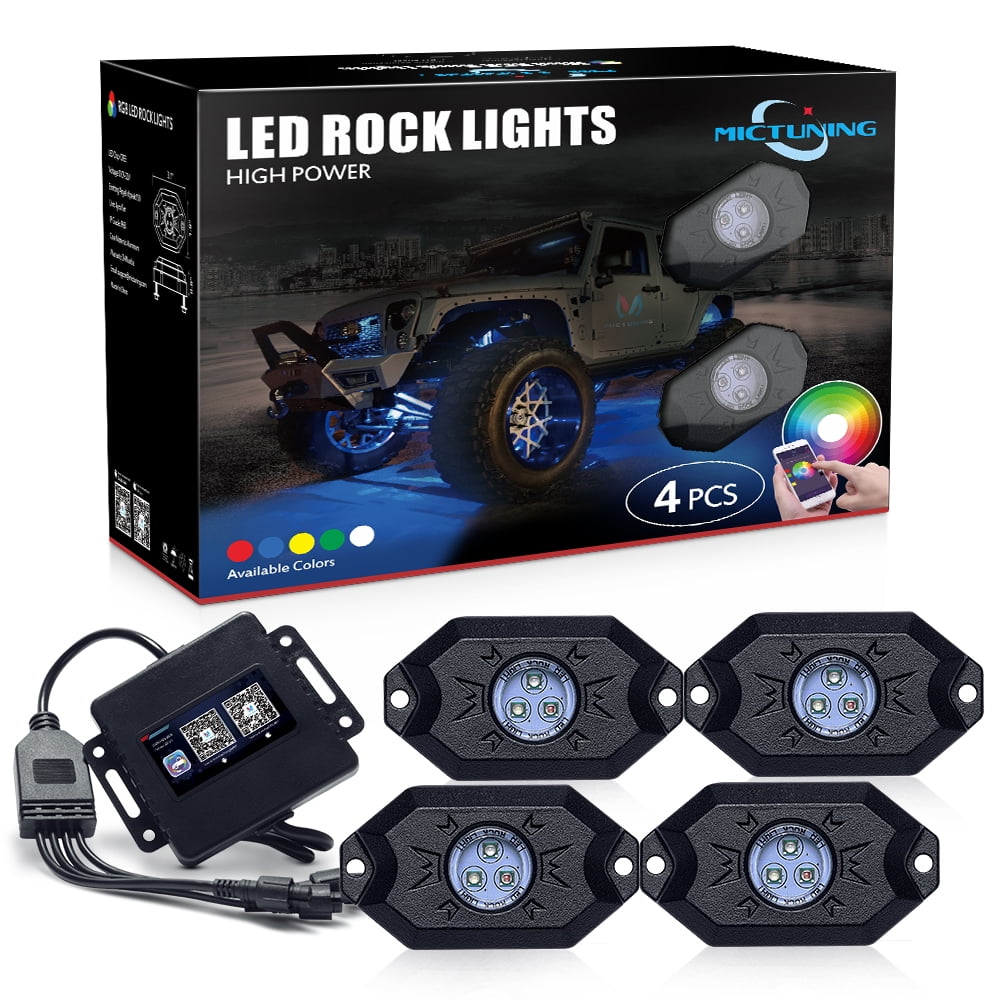 LED Rock Light Set Music Wireless Bluetooth Control 4Pods Offroad Boat Truck 4WD 