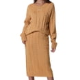 thumbnail image 1 of Ensemble Deux Pièces pour Femmes Automne Hiver Col Rond Jupe Midi avec Poches Ensemble de Détente L Kaki, 1 of 6