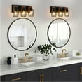 thumbnail image 4 of Miniyam 17.5 in. W 3 Lights Vanity Light Industrial Walnut Black Wall Sconce Black Cage Lighting Fixture for Bathroom Over Mirror, E26, No Bulbs Included, 4 of 8
