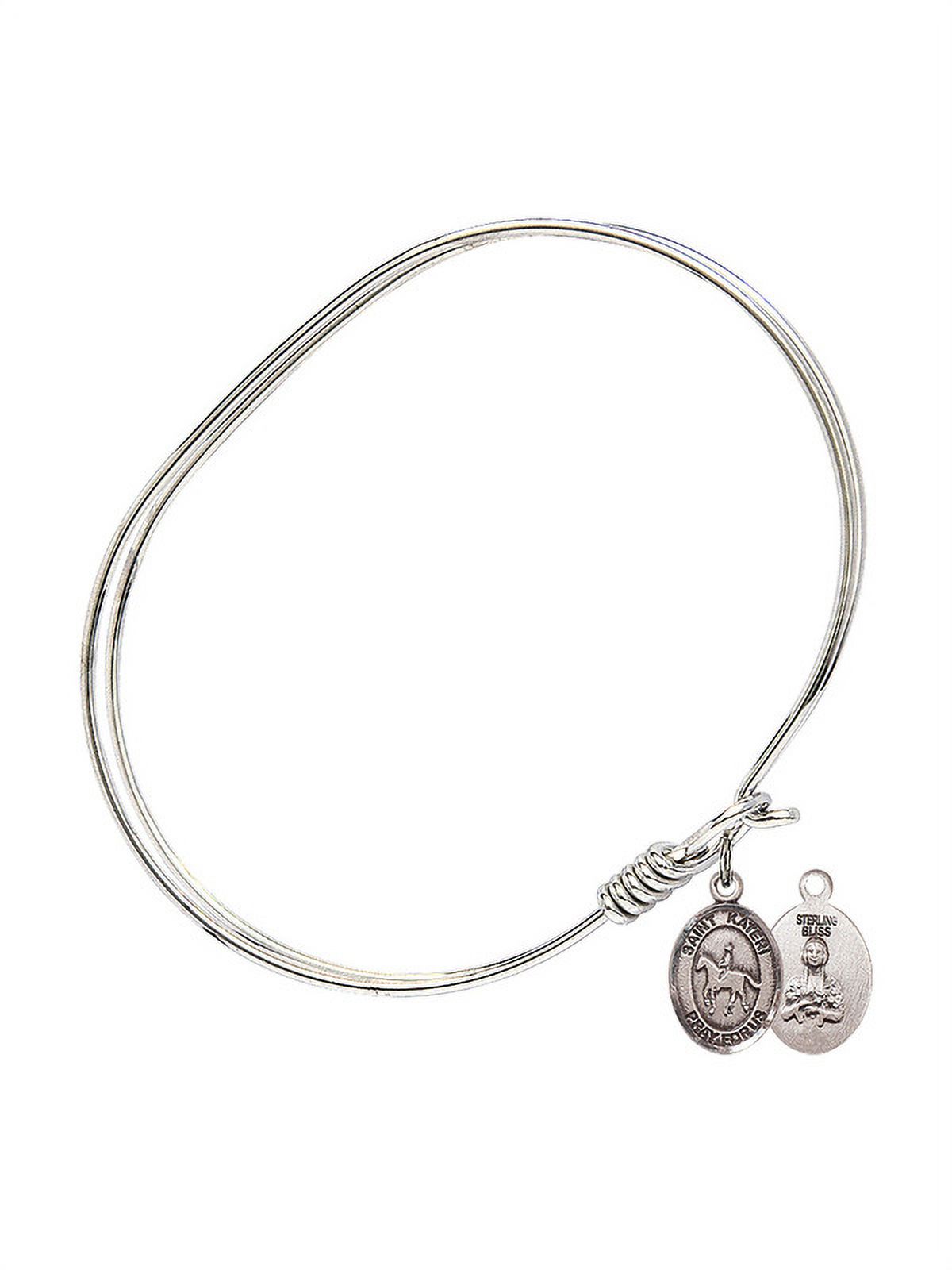 7 inch Oval Eye Hook Bangle Bracelet w/ St. Kateri/Equestrian in Sterling Silver