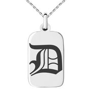 Stainless Steel Letter D Initial Old English Monogram Engraved Small Rectangle Dog Tag Charm Pendant Necklace