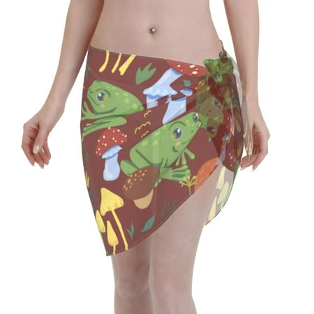 Disketp Frogs And Mushrooms Women Swimsuit Cover Up Short Chiffon Summer Beach Sarong Bikini Wrap Skirt Bathing Suit