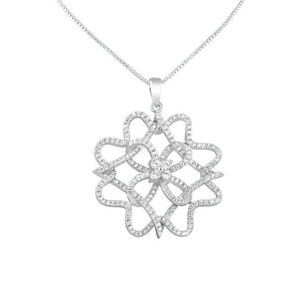 Sterling Silver Cz Filigree Rose Flower Necklace for Women and Teens 18"