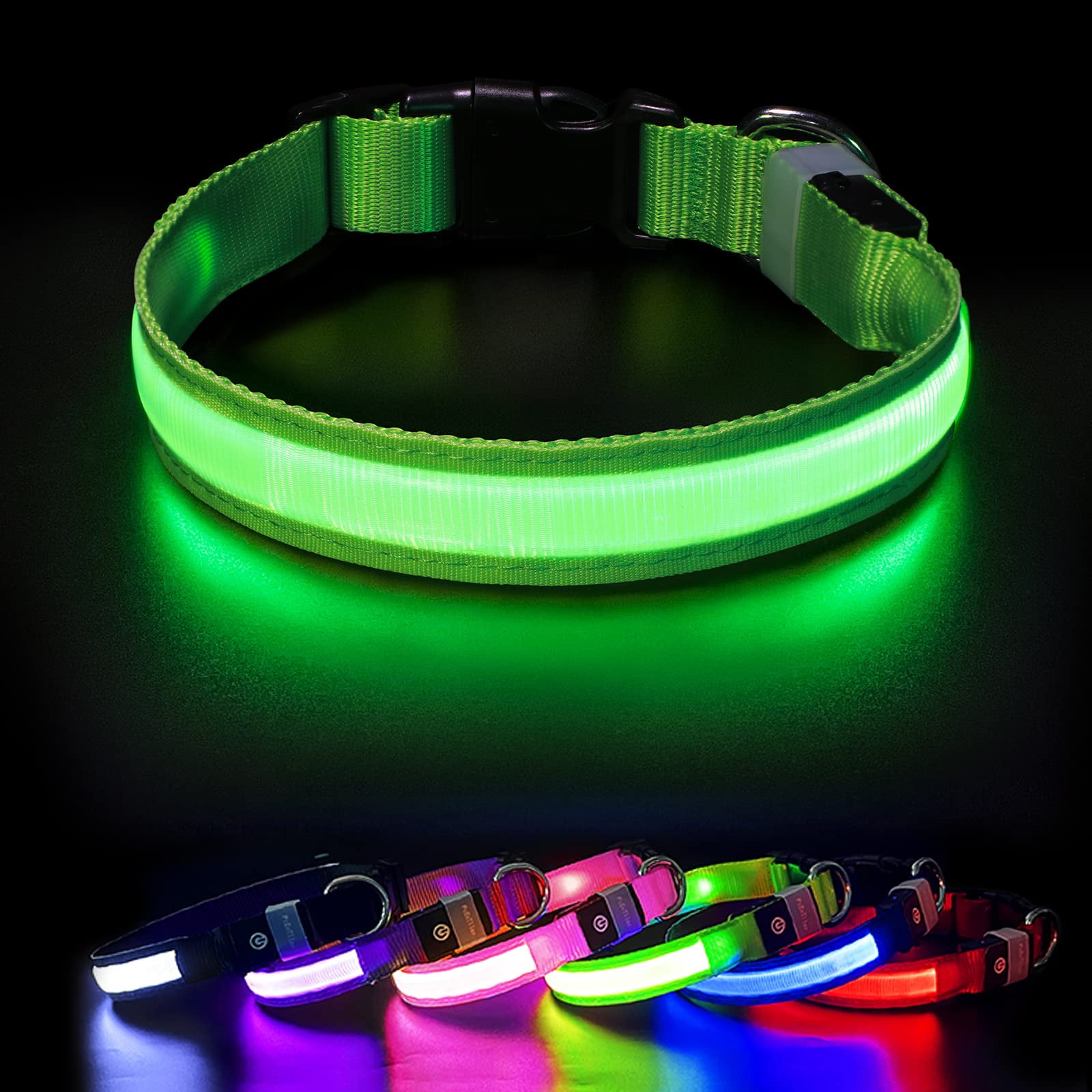 PcEoTllar Light up Dog Collar for Night Walking LED Dog Collar Light Rechargeable Color