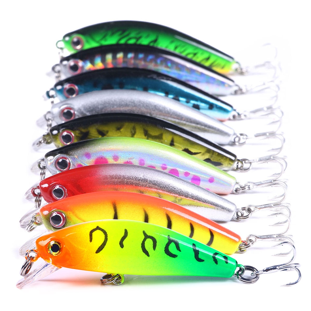 HENGJIA Fishing Lures Hard Bait Minnow VIB Lure with Treble Hook Life-Like Swimbait Fishing Bait Popper Crankbait Sinking Lure for Trout Bass Walleye Redfish, 9PCS