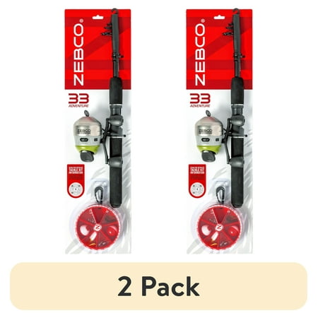 (2 pack) Zebco 33 Adventure Medium Telescopic 5 6 Spincast Fishing Rod & Reel Combo 2-Piece Rod