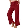 thumbnail image 5 of Vynhevius Women Straight Leg Pants Solid Drawstring Waist Side Slit Pockets Casual Trousers, 5 of 8