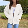 thumbnail image 2 of Delconic Women Vintage 90s Solid Zipper Front Oversized Long Sleeve Sweatshirts Hoodies with Pockets White XL, 2 of 8