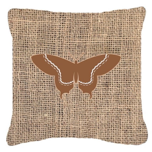 Butterfly Burlap And Brown Indoor & Outdoor Fabric Decorative Pillow - 18 x 18 in.