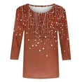 thumbnail image 6 of CYMMPU Flower Pattern 3/4 Sleeve Spring Tops Fall Fashion Shirts Tunic Tops Crew Neck Blouses for Women Dressy Casual Loose Fit Lightweight Basic T-Shirts Brown M, 6 of 6