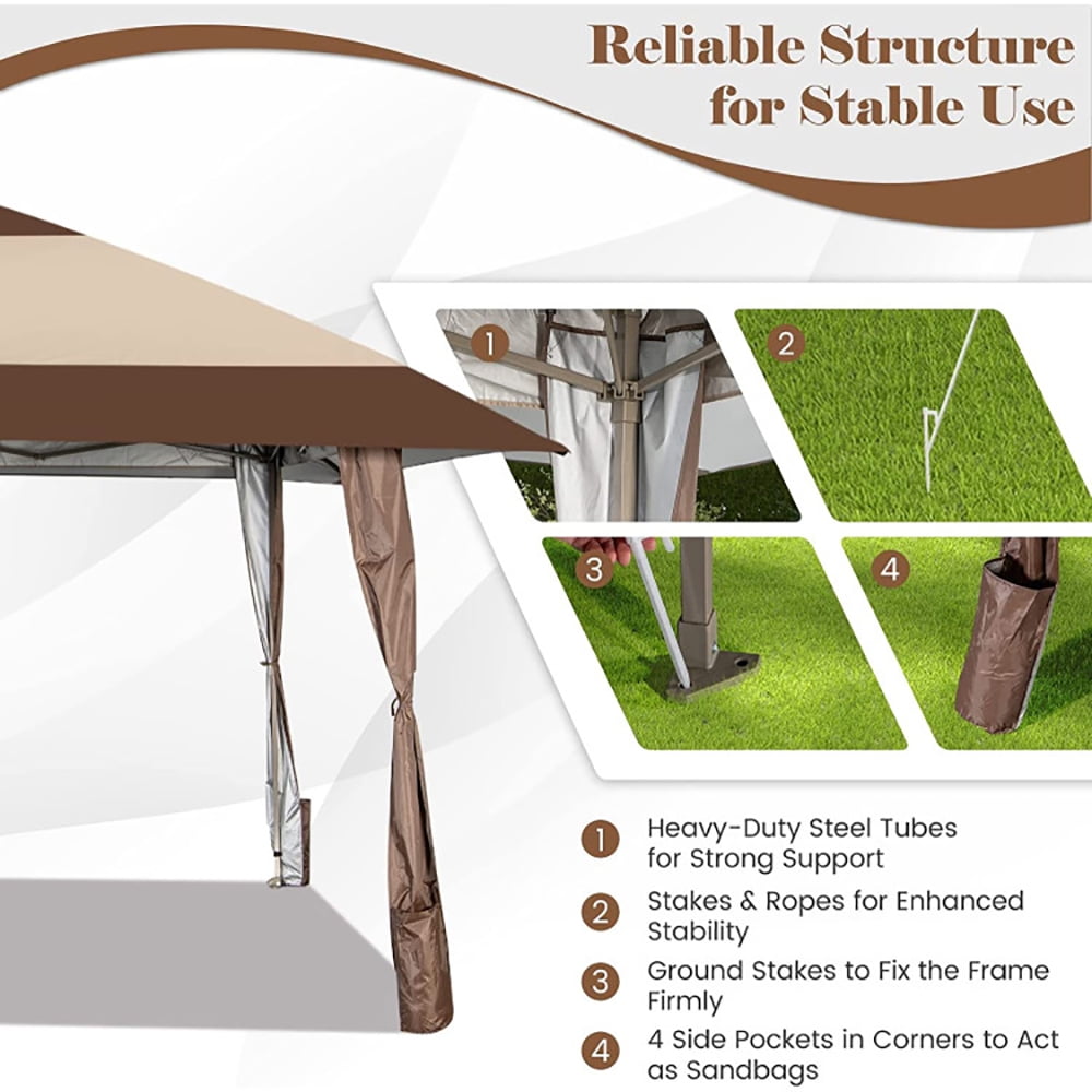 Aimee Lii 13 x 13 Feet Pop-Up Feet Patio Gazebo with Wheels, Backyard Canopy Gazebo for Party Camping BBQ Events, Coffee
