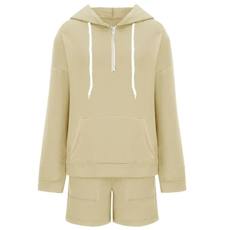 MDUKONU Women s 2 Piece Short Set Soft Casual Vacation Beige L
