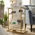 thumbnail image 5 of Narrow Small Side Table for Small Spaces - Slim End Table with Magazine Rack - 2 in 1 Narrow End Table Living Room - Skinny Bedside Table Nightstand Bedroom Thin Side Table (White & Gold), 5 of 12