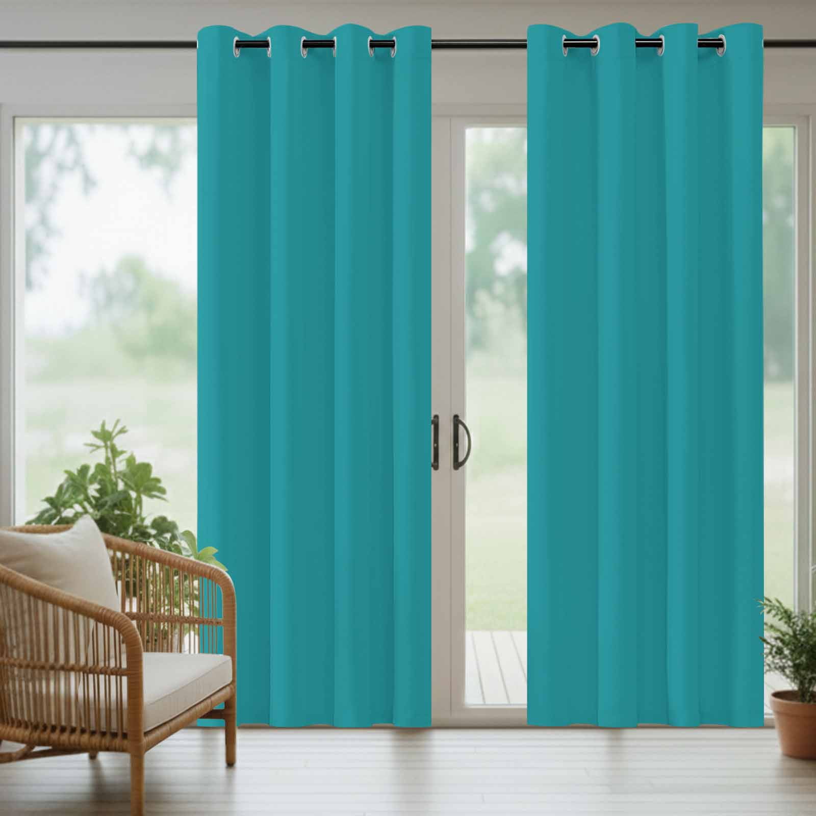 Teal Outdoor Curtains for Patio, Solid Color Waterproof Outside Curtains Privacy Blackout Curtain for Porch Pergola Cabana, 2 Panel 54W x 108L Inch